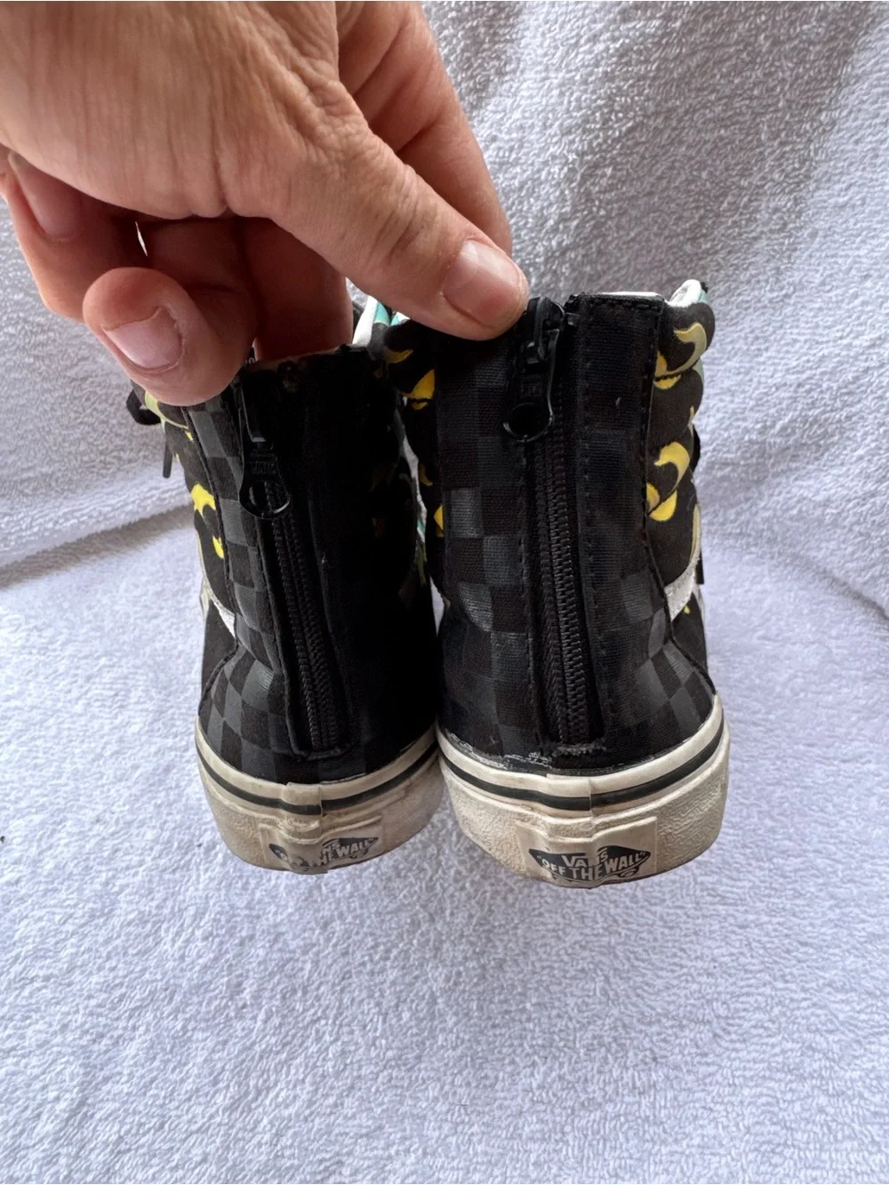 Vans Kids' High-Top Checkerboard Sneakers in Black with Teal Accent
